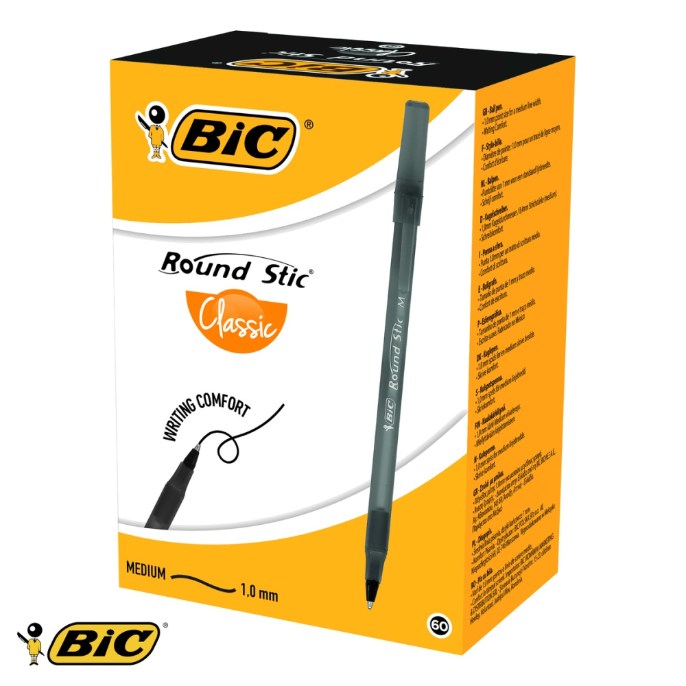 Pix unica folosinta Bic Round Stic, varf 1.0 mm, cerneala neagra rezistenta la apa [4]