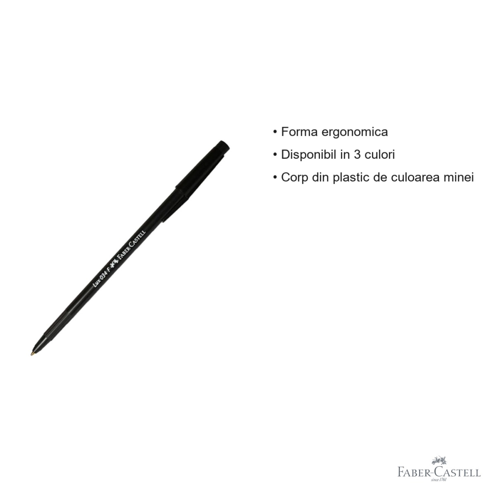 Pix unica folosinta Faber-Castell 034, varf 0.8 mm, negru, forma ergonomica triunghiulara [3]