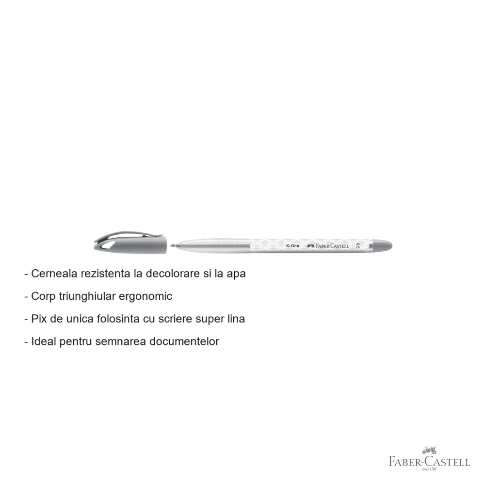 Pix unica folosinta Faber-Castell K1, varf 0.5mm, cerneala neagra rezistenta la apa, corp ergonomic triunghiular [2]