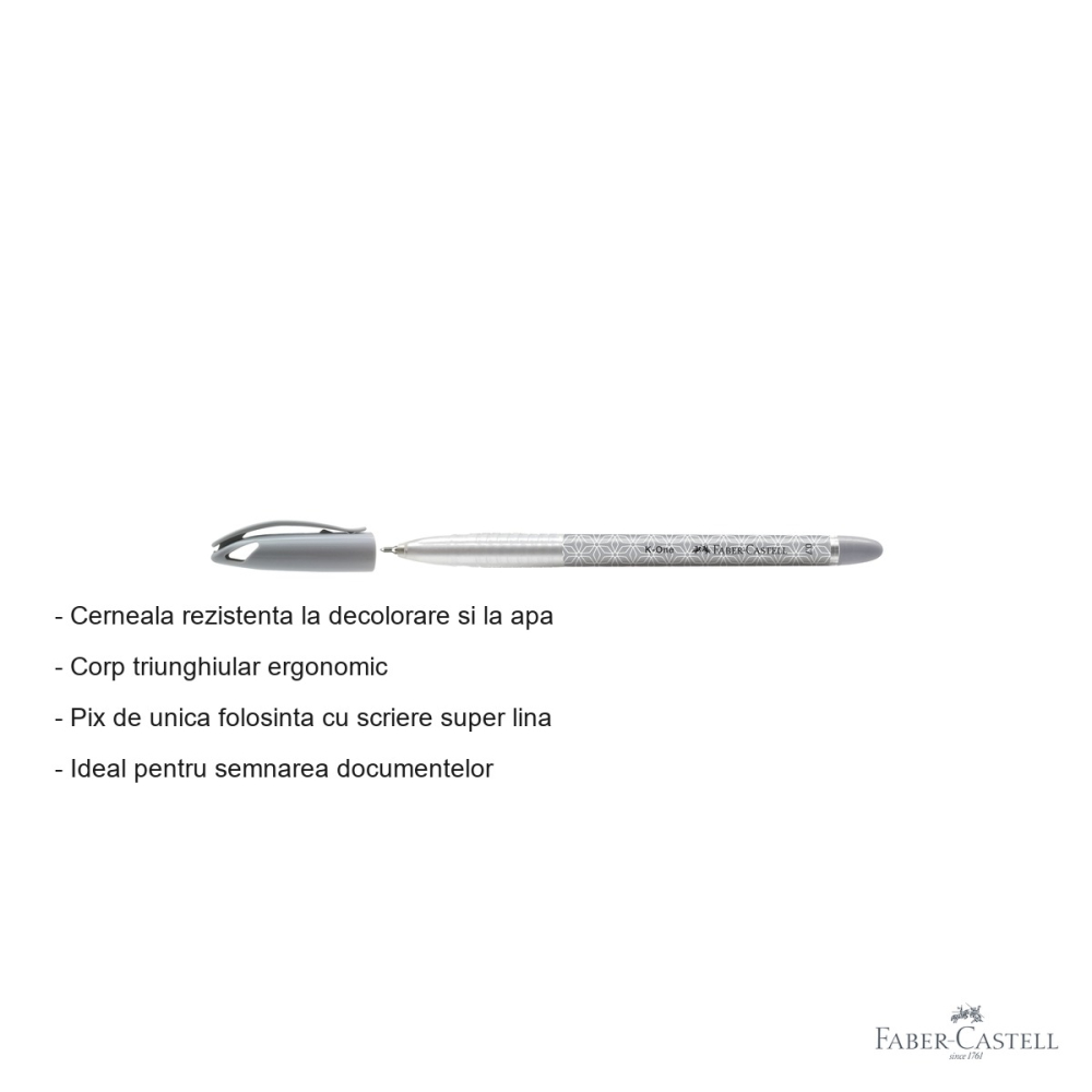 Pix unica folosinta Faber-Castell K1, varf 0.7mm, cerneala neagra, scriere lina, corp ergonomic triunghiular [2]