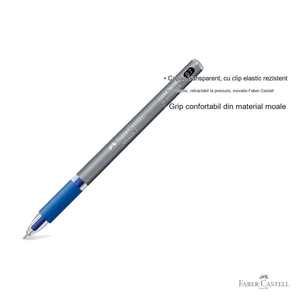 Pix unica folosinta Faber-Castell SpeedX, varf 0.7 mm, cerneala albastra, retractabil la presiune [3]