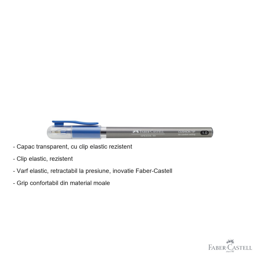Pix unica folosinta Faber-Castell SpeedX, varf 1.0 mm, cerneala albastra, grip cauciucat [2]