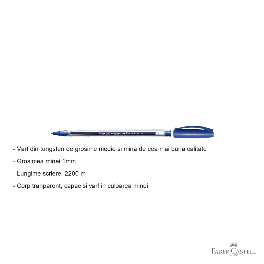 Pix unica folosinta Faber-Castell Trilux 032M, varf 1.0 mm, cerneala albastra, pentru scris zilnic [2]