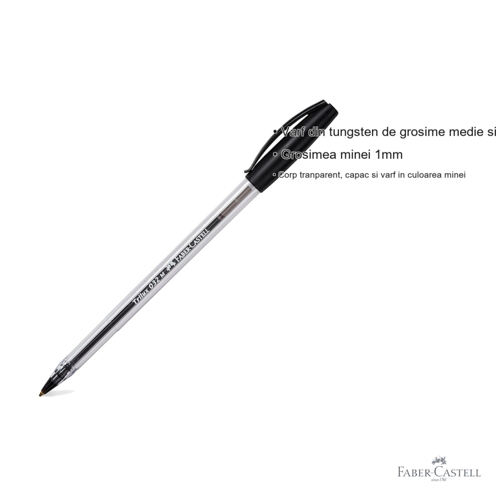 Pix unica folosinta Faber-Castell Trilux 032M, varf 1.0 mm, cerneala neagra, corp transparent [3]