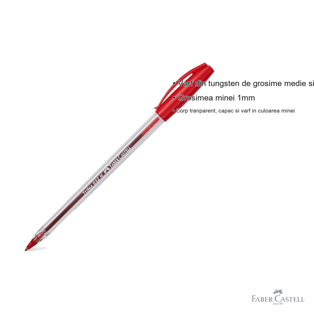 Pix unica folosinta Faber-Castell Trilux 032M, varf 1.0 mm, cerneala rosie, pentru birou si scoala [3]