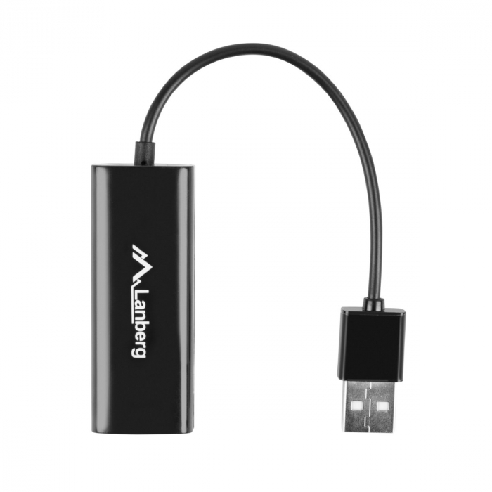 Placa de retea Lanberg 41869, USB 2.0 tata la RJ-45 mama, adaptor Ethernet, internet 10/100 Mb/s, cablu 10 cm, neagra [2]