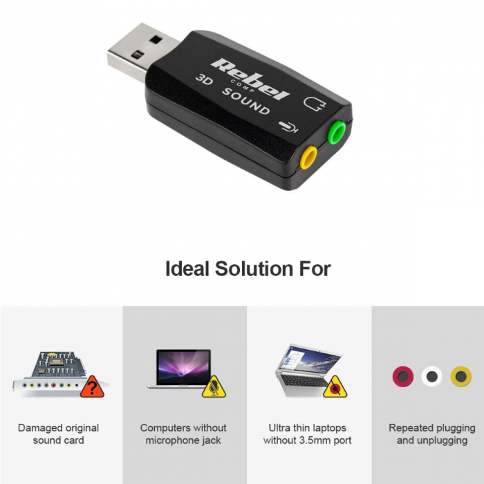 Placa de sunet 5.1, conectare USB, Rebel 3D, cu intrare microfon, iesire sunet, 2 x jack 3.5mm [4]