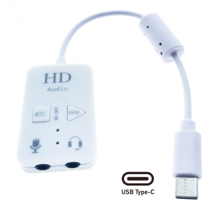 Placa de sunet USB Tip C, cu iesire 2 x Jack 3.5mm mama, Virtual 7.1 Channel, butoane de comanda, indicatori Led, alba [2]