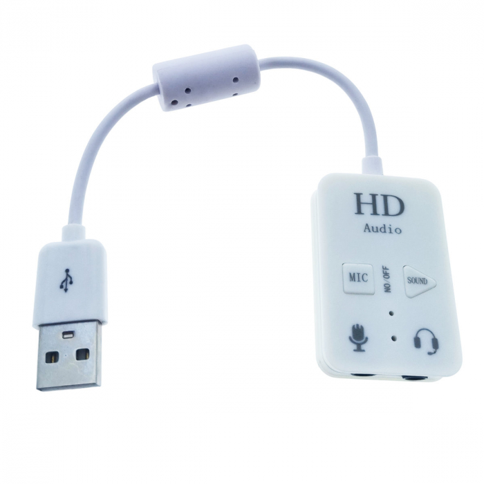 Placa de sunet USB, Virtual 7.1 Channel, cu iesire 2 x Jack 3.5mm mama, butoane de comanda, indicator Led, alba [2]