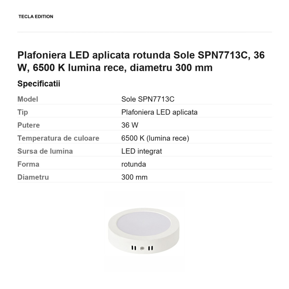 Plafoniera LED aplicata rotunda Sole SPN7713C, 36 W, 6500 K lumina rece, diametru 300 mm [3]