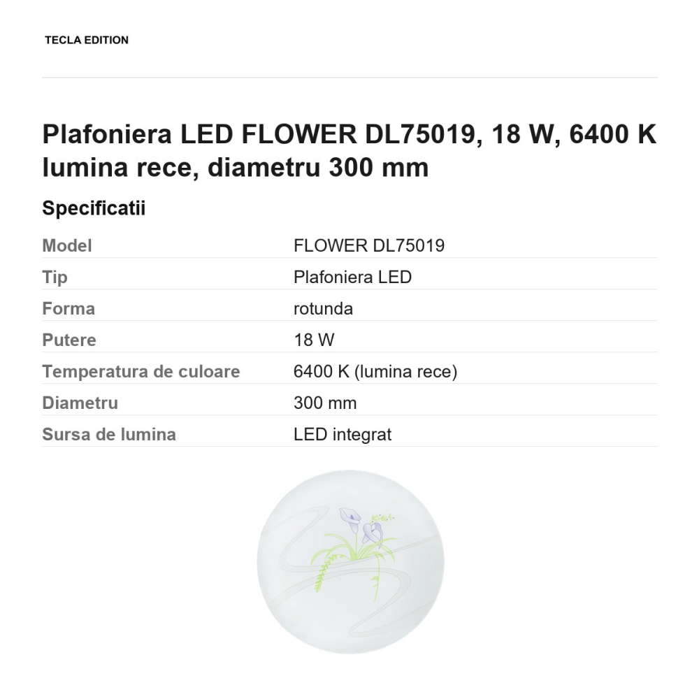 Plafoniera LED FLOWER DL75019, 18 W, 6400 K lumina rece, diametru 300 mm [3]