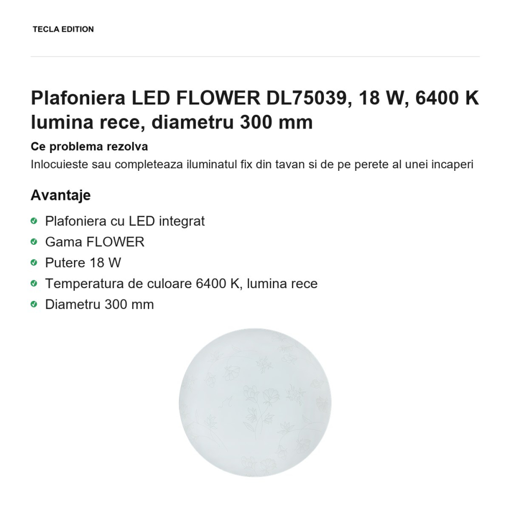 Plafoniera LED FLOWER DL75039, 18 W, 6400 K lumina rece, diametru 300 mm [2]