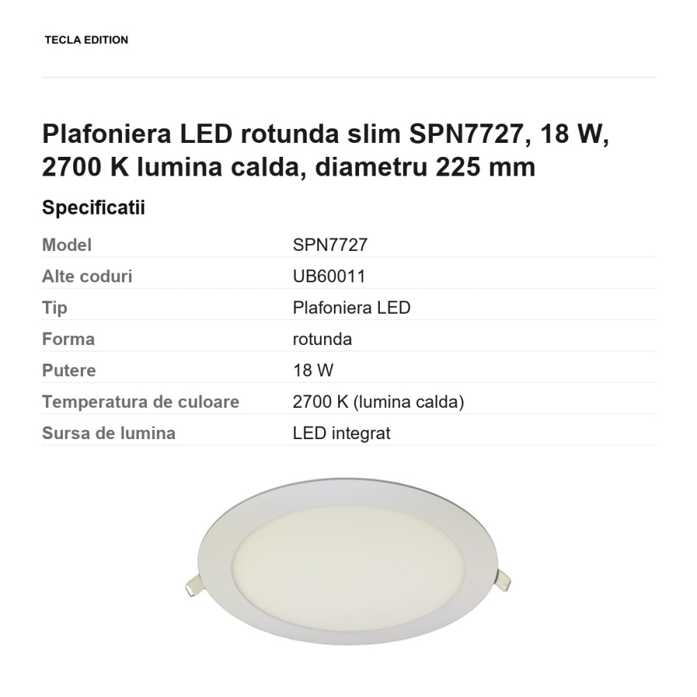 Plafoniera LED rotunda slim SPN7727, 18 W, 2700 K lumina calda, diametru 225 mm [3]