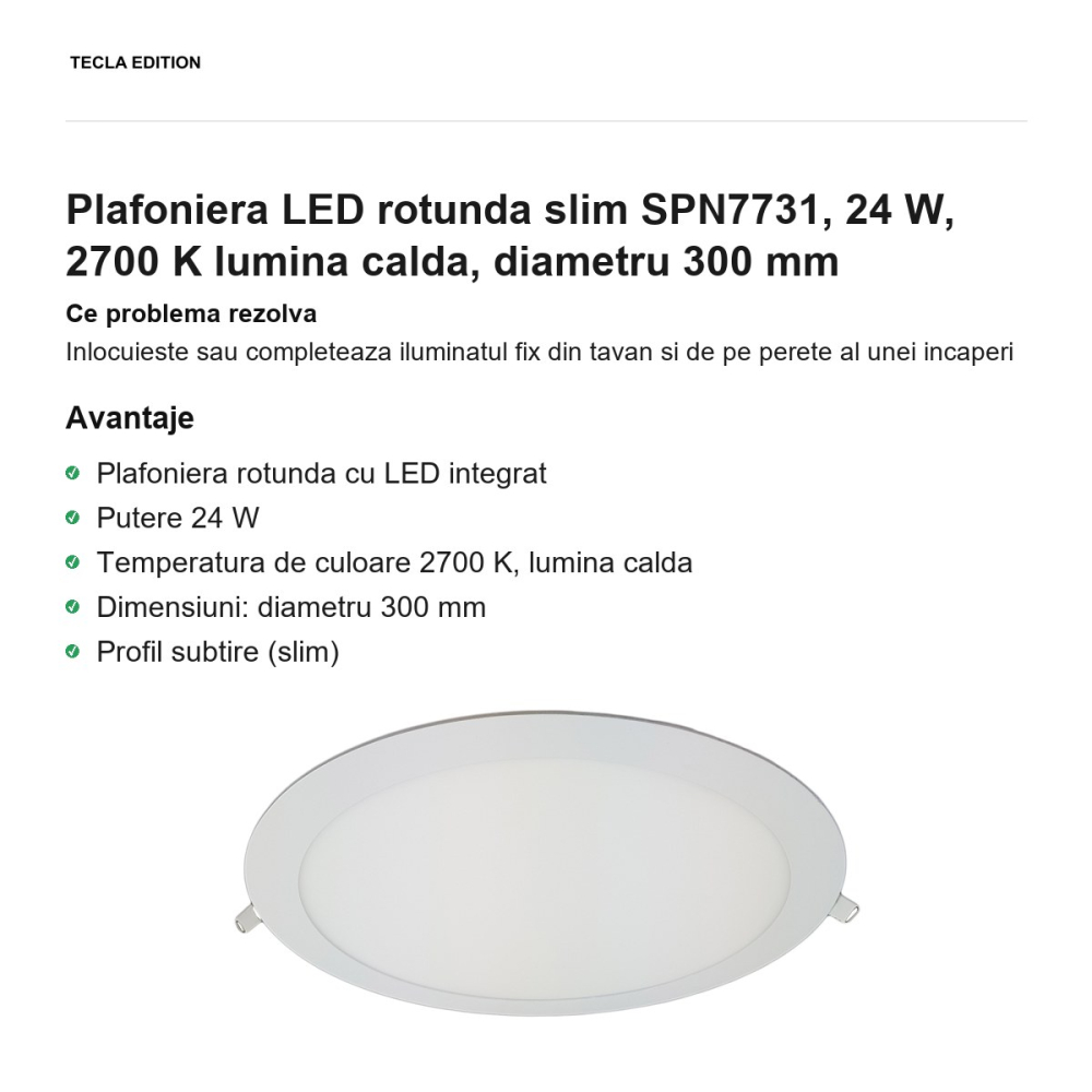 Plafoniera LED rotunda slim SPN7731, 24 W, 2700 K lumina calda, diametru 300 mm [2]