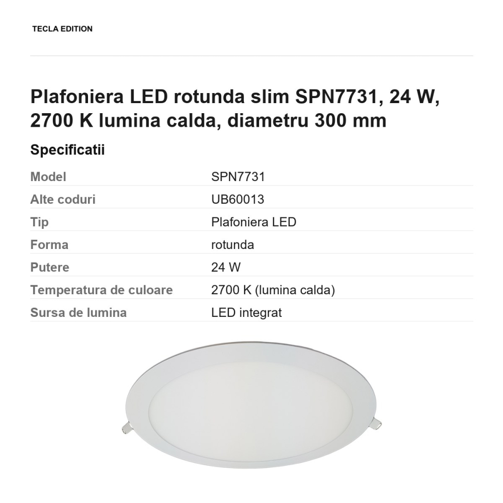 Plafoniera LED rotunda slim SPN7731, 24 W, 2700 K lumina calda, diametru 300 mm [3]