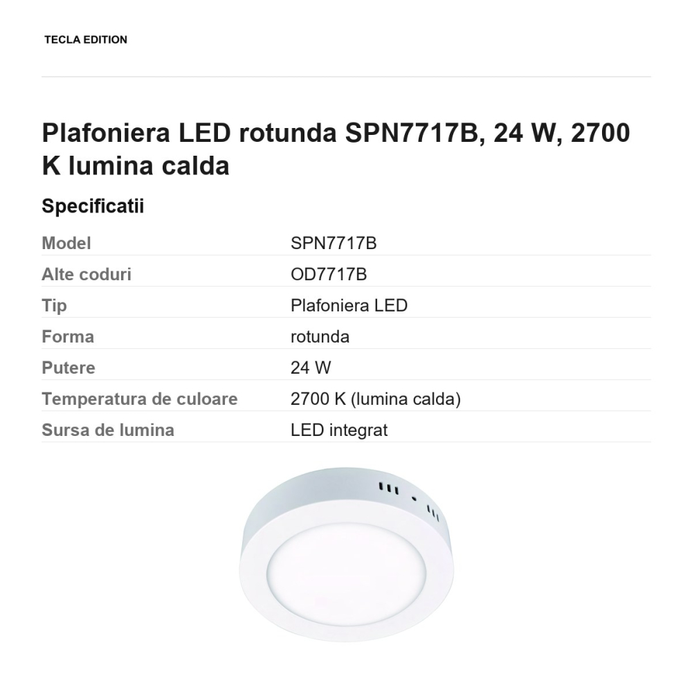 Plafoniera LED rotunda SPN7717B, 24 W, 2700 K lumina calda [3]