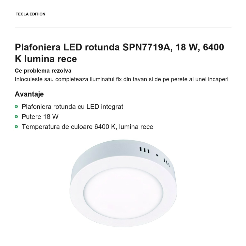 Plafoniera LED rotunda SPN7719A, 18 W, 6400 K lumina rece [2]