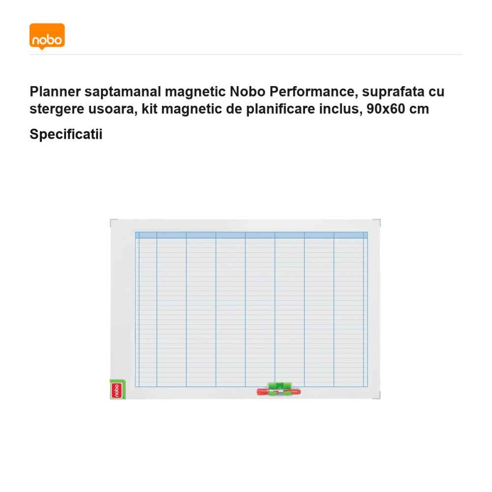 Planner saptamanal magnetic Nobo Performance, suprafata cu stergere usoara, kit magnetic de planificare inclus, 90x60 cm [3]