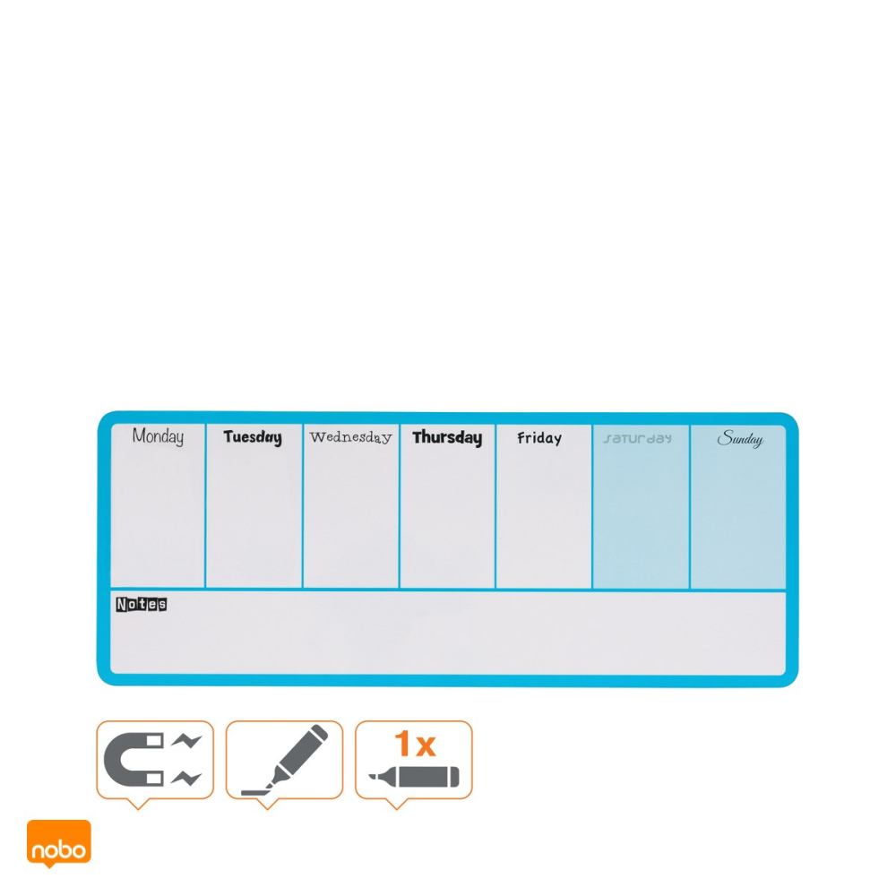 Planner saptamanal magnetic Nobo, suprafata cu stergere uscata, marker negru inclus, 14x36 cm, albastru [6]