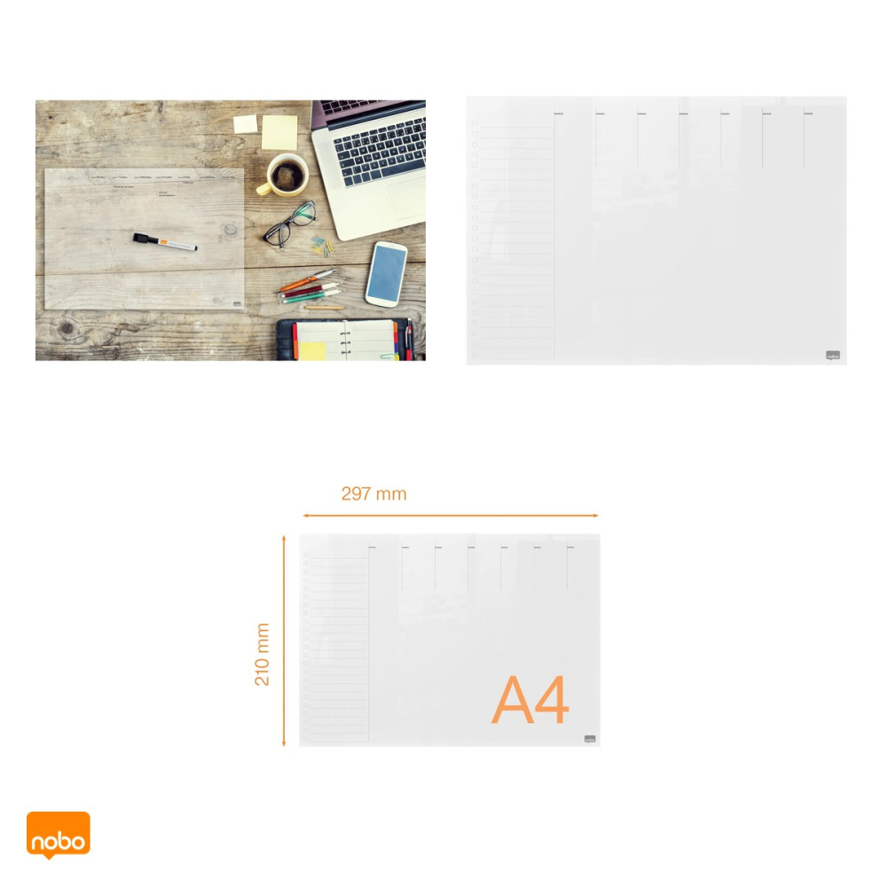 Planner saptamanal Nobo din acril, A4, fara rama, reinscriptibil, montare pe perete sau pe birou, marker inclus, 210x8x297 mm, transparent [4]