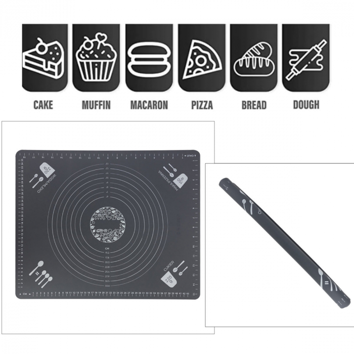 Plansa modelatoare 400x500 mm, cu grile de masurare marcate, din silicon alimentar pentru framantat, gri [3]