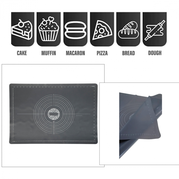 Plansa modelatoare 500x700 mm, cu grile de masurare marcate, din silicon alimentar pentru framantat, gri [5]