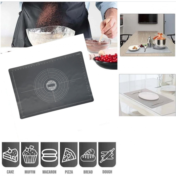 Plansa modelatoare 500x700 mm, cu grile de masurare marcate, din silicon alimentar pentru framantat, gri [3]