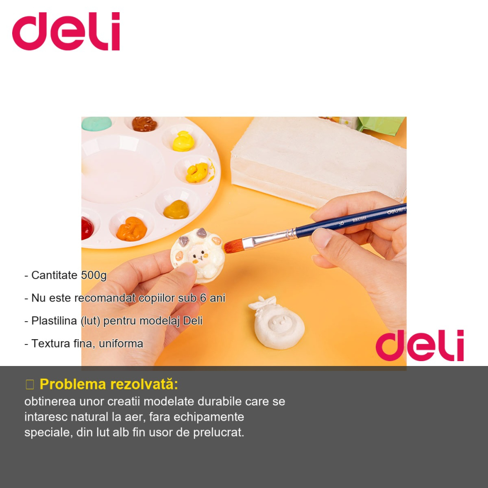 Plastilina pentru modelaj Deli, lut alb cu textura fina, se intareste la aer, 500g [2]