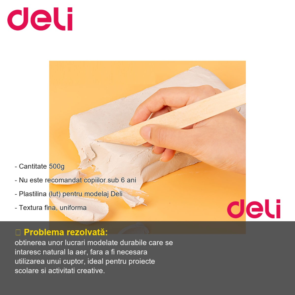 Plastilina pentru modelaj Deli, lut teracota cu textura fina, se intareste la aer, 500g [2]