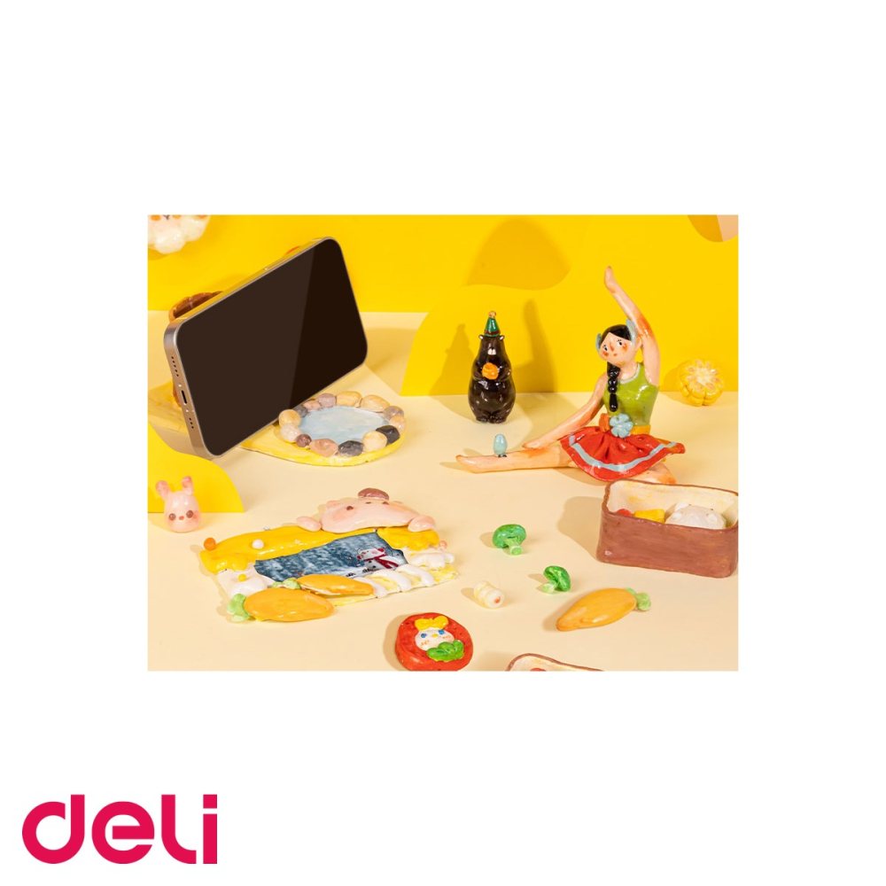 Plastilina pentru modelaj Deli, textura fina, culoare gri, 500g, se intareste la aer [4]