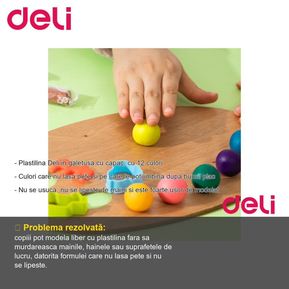 Plastilina soft Deli in galetusa cu capac, 12 culori, 160g, pentru modelaj si lucru manual [2]