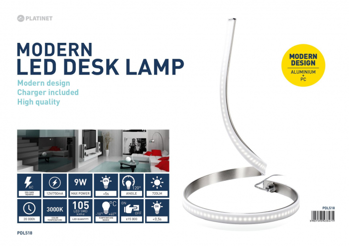 Lampa de birou cu LED Platinet, 12W, 960LM, 126 leduri, Alba [3]