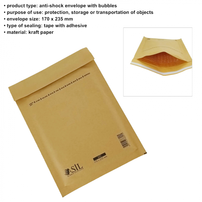 Plic anti-soc cu bule, 170 x 235 mm, 33301, cu clapeta de 30mm adeziva, maro [7]