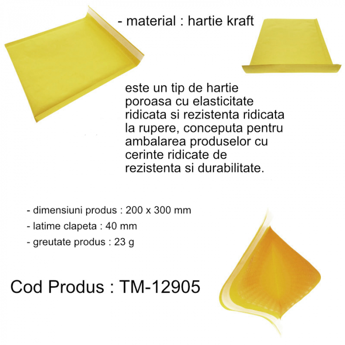Plic anti-soc cu bule, 200 x 300 mm, cu clapeta de 40mm adeziva, galben [6]