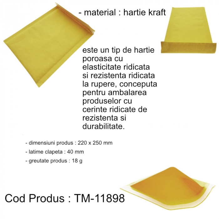 Plic anti-soc cu bule, 220 x 250 mm, cu clapeta de 40mm adeziva, galben [6]