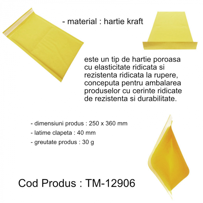 Plic anti-soc cu bule, 250 x 360 mm, cu clapeta de 40mm adeziva, galben [6]