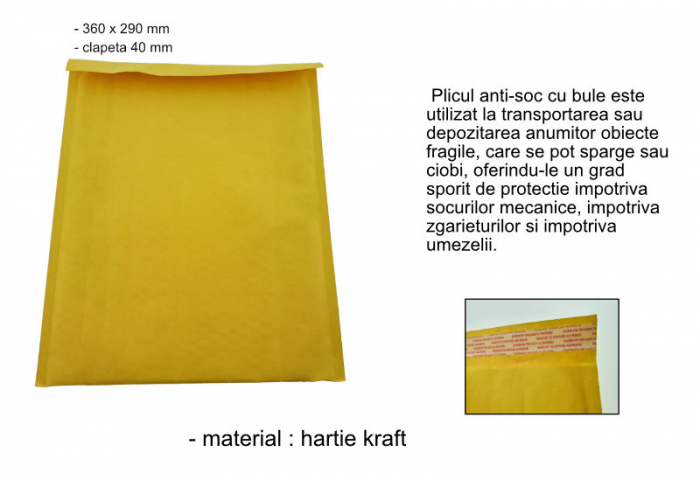 Plic anti-soc cu bule, 290 x 360 mm, TM-11899, cu clapeta de 40mm adeziva, galben [5]