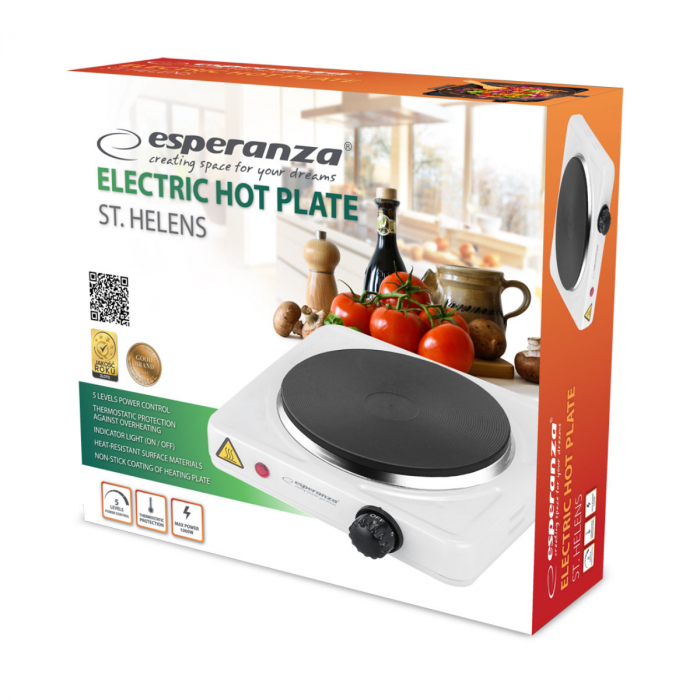 Plita electrica, Esperanza, EKH003W, 1000W, 5 niveluri de temperatura, Alb/Negru [2]