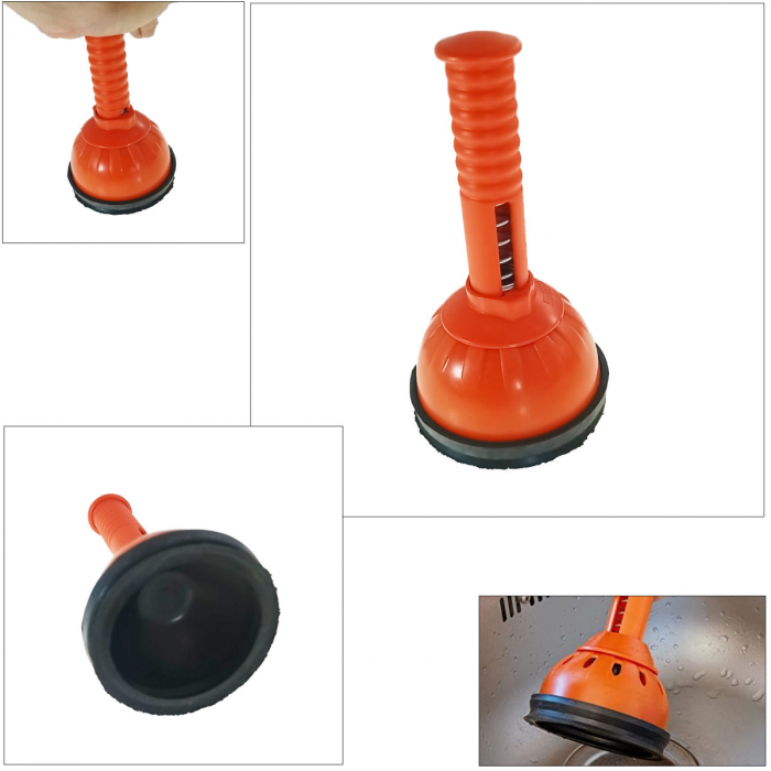 Pompa cu dubla actiune, ventuza diametru 11 cm, pentru desfundat scurgerea, aspiratie si compresie, maner de 13 cm cu arc [4]