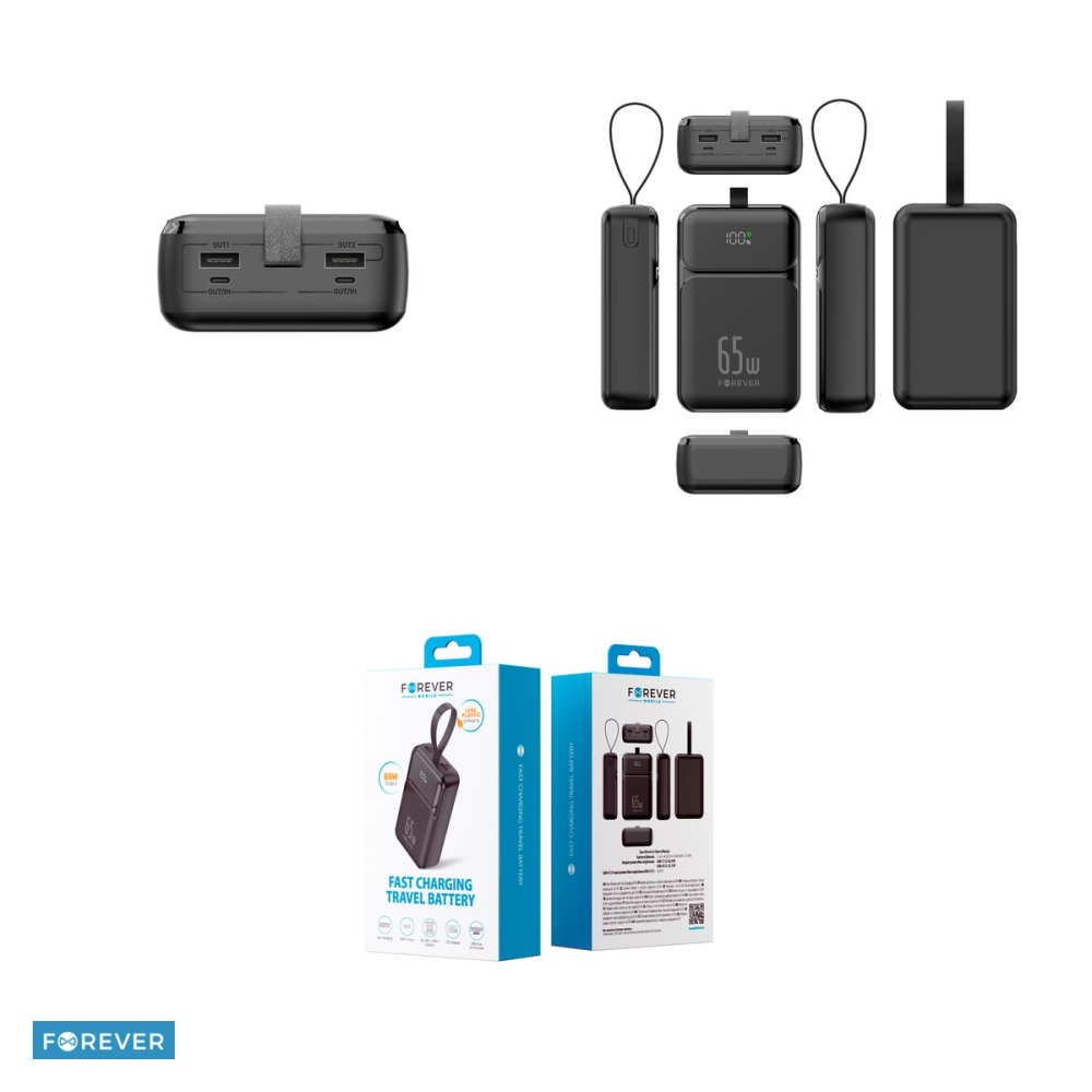 Power bank Forever TB-400 PD QC 65W 20000 mAh, USB-A, USB-C, Negru [4]