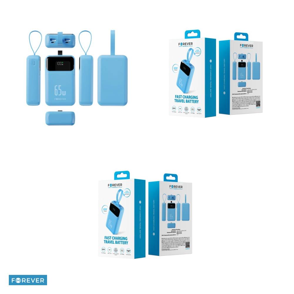 Power bank Forever Vibe-TB65 PD QC 65W 20000 mAh sky, USB-C, USB-A, Li-ion, Albastru [4]