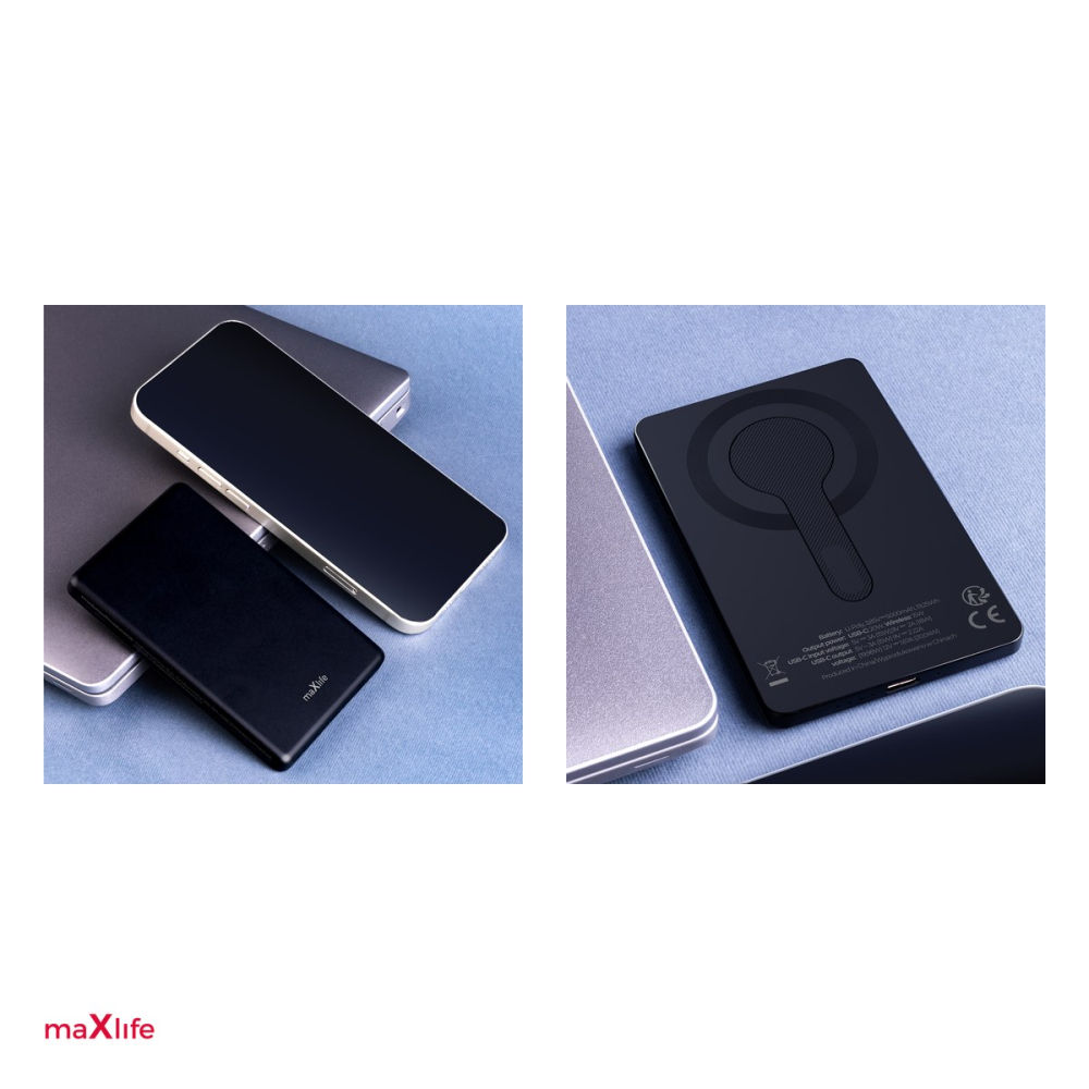 Power bank Maxlife wireless MXPB-05 20W PD 5000 mAh, intrare 5 V - 3 A/ 9 V - 2 A, Li-Poly, DC 5V/3A, 9V/2,22A, 12V/1,67A, USB-C, Negru [5]
