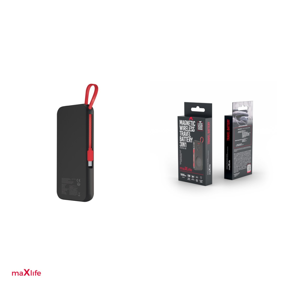 Power bank Maxlife wireless MXPB-08 10000 mAh magnetic 3in1, magnetica, USB-A, USB-C, 22,50 W, USB-C (incorporat), Negru [4]