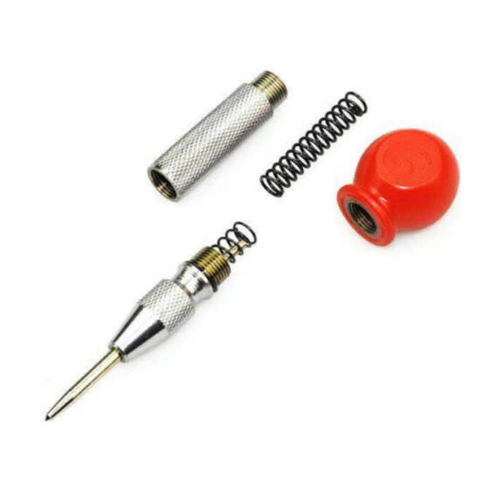 Poanson central automat, de precizie, pentru perforare si marcare, lungime 130 mm, diametrul acului 4 mm, otel, 41779, argintiu cu rosu [4]