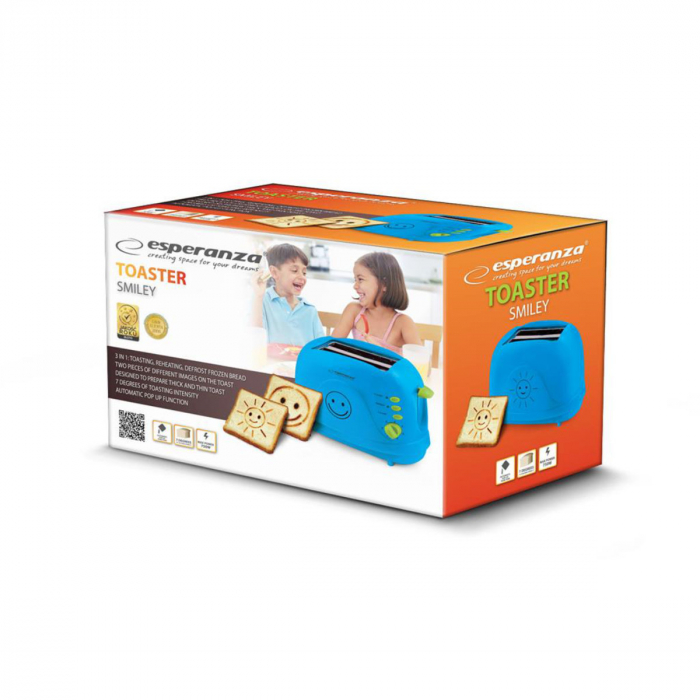 Prajitor de paine Smiley cu 7 niveluri de rumenire, 2 felii, 750 W, Albastru [3]