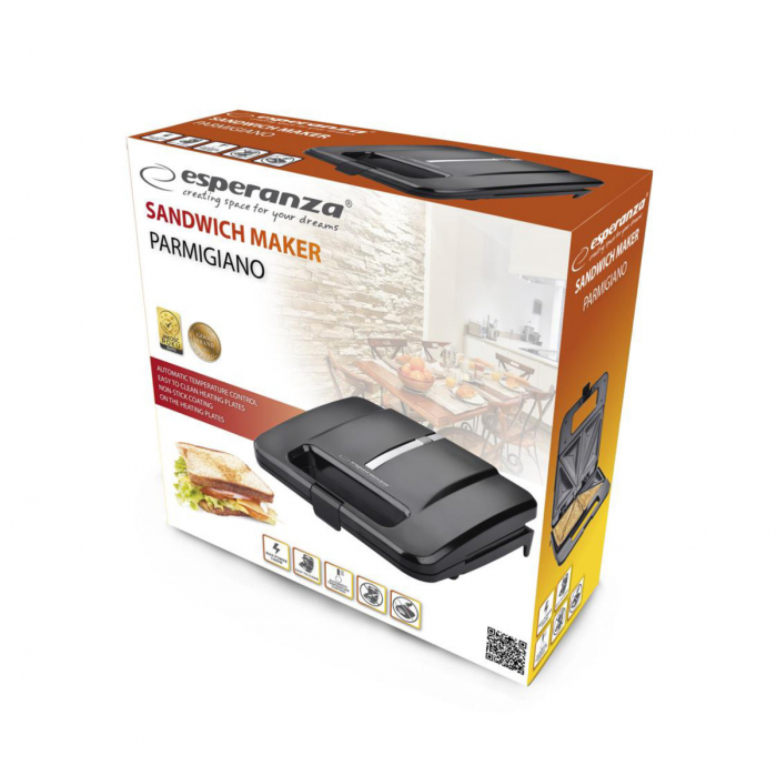 Sandwich-maker, Esperanza, 1000 W, Negru [4]