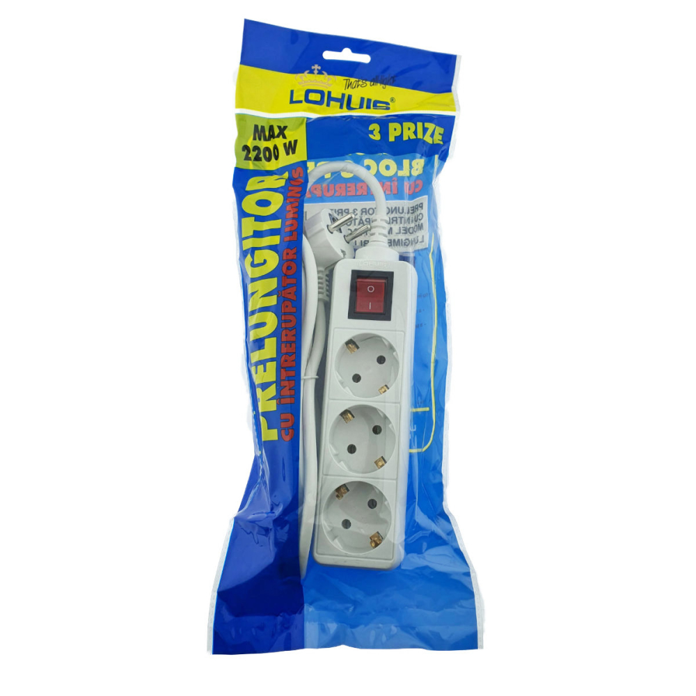 Prelungitor 3 Prize cu Intrerupator Cablu 3m 2200W Alb Control Total [2]