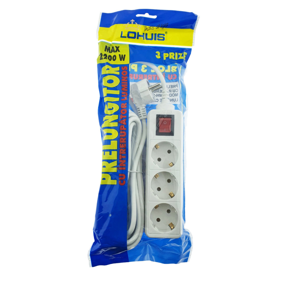 Prelungitor 3 Prize cu Intrerupator Cablu 5m 2200W Alb Control la Distanta [2]