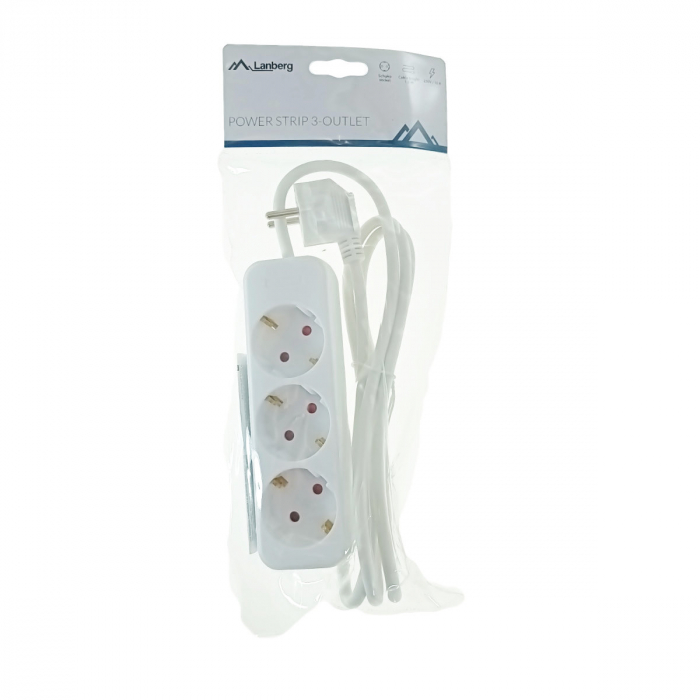 Prelungitor 3 prize Schuko, Lanberg 42024, lungime cablu de 1.5m, cablu din cupru de calitate, alb [6]