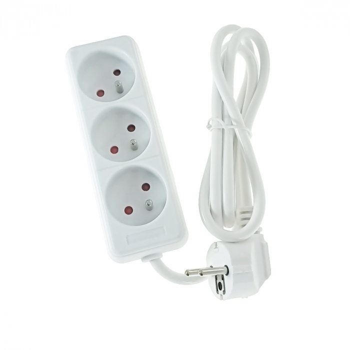 Prelungitor cu 3 prize pozitionate la 45 grade, Blow 08237, lungime cablu 1.3m, 220V-10A-2500W, standard francez, alb [2]